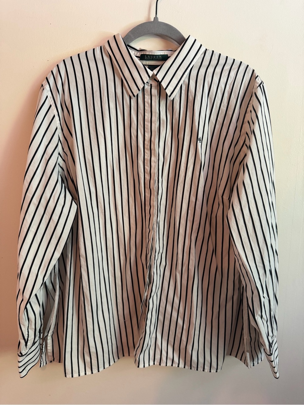 Ralph Lauren White Shirt with Black Vertical Stripes
